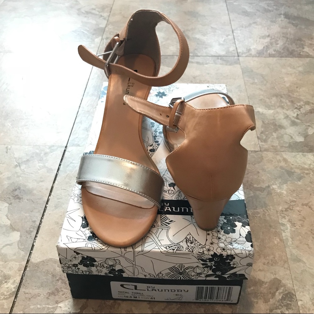 Tan wedge heels with silver strap